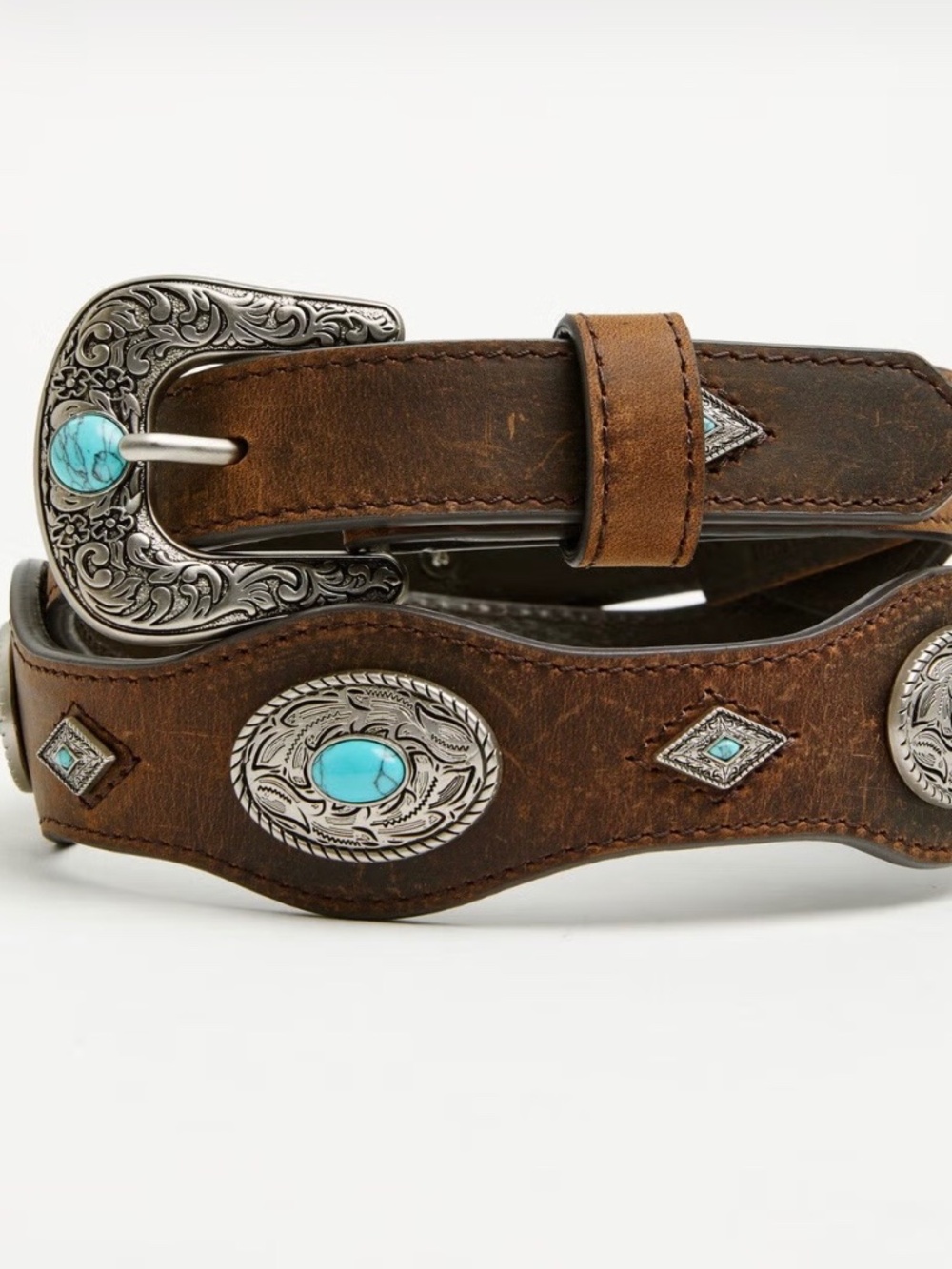 SHYANNE WOMEN'S BRISTOL SCALLOPED TURQUOISE MEDALLION LEATHER BELT SIZE XL